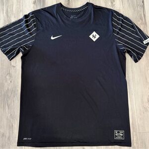 Nike Navy Short Sleeve Dri-FIT Tee with Pinstripe Sleeves